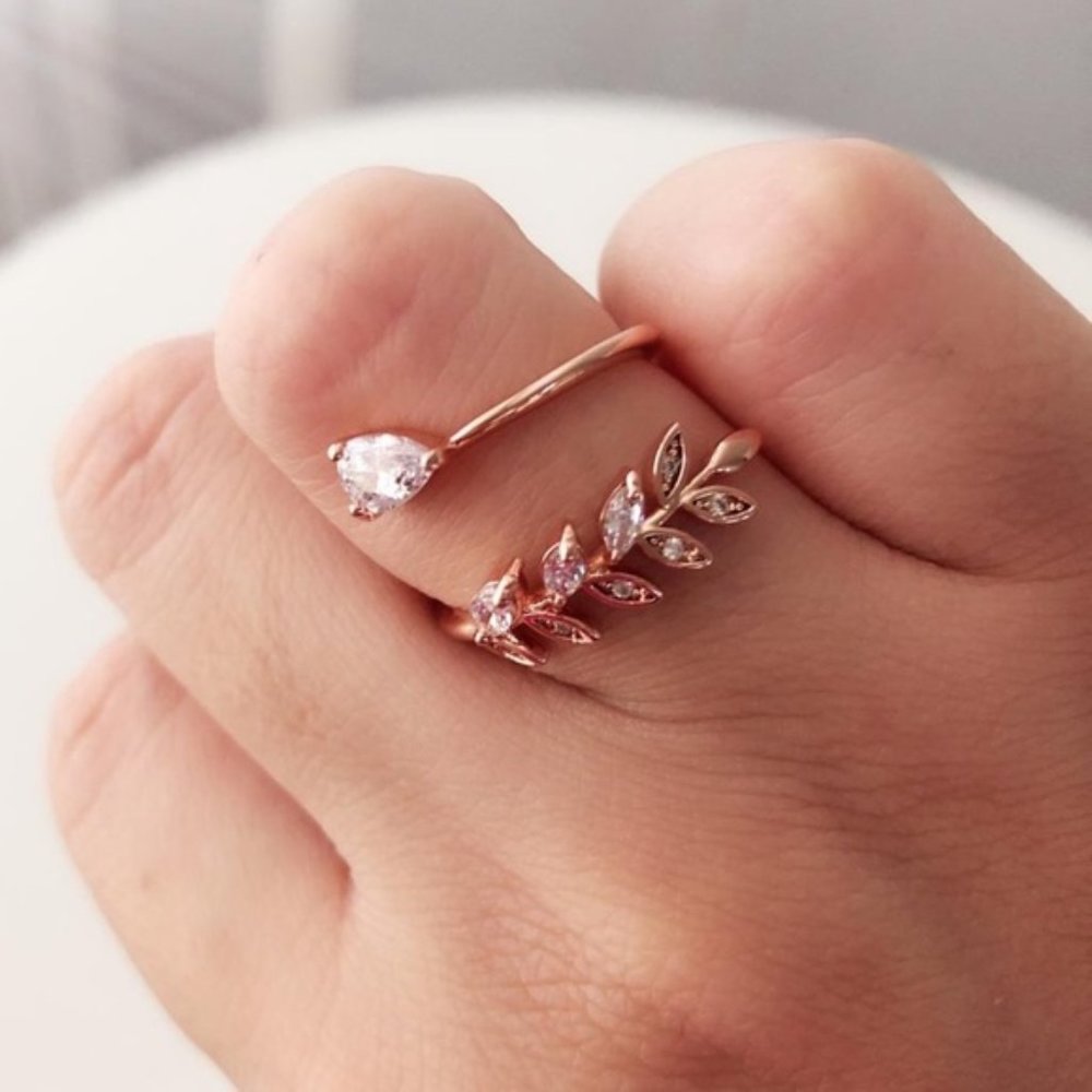 NEW ROSE GOLD DIAMOND LEAF ADJUSTABLE RING - Picture 5 of 6
